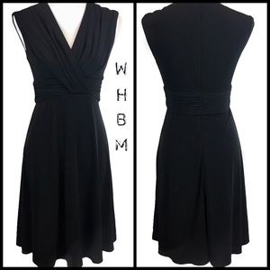 WHBM Black Ruched V Neck Sleeveless Dress Size 0
